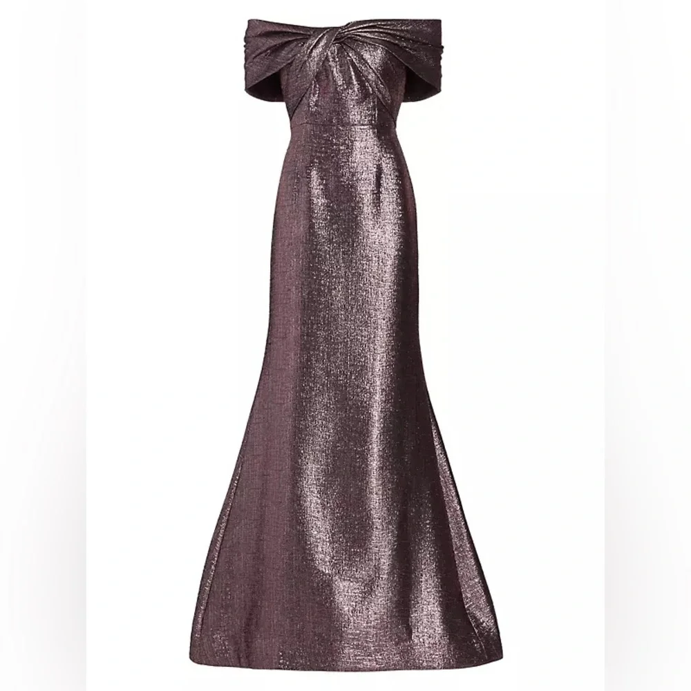 Teri Jon by Rickie Freeman Metallic Jacquard Bodice Off Shoulder Gown Dress - Picture 1 of 16